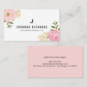 Carte De Visite Aquarelle rose doux pivoines Monogramme floral (Devant / Derrière)