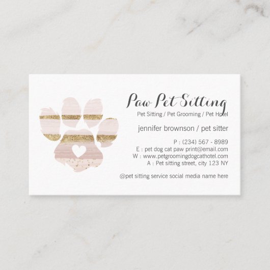 Carte De Visite Aquarelle rose éclate Paw Sitter Sitter (Devant)