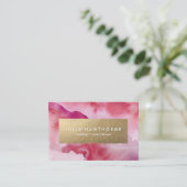 Carte De Visite Aquarelle rose et or Faux Foil Euro (Debout devant)