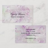 Carte De Visite Aquarelle rose et vert Floral (Devant / Derrière)