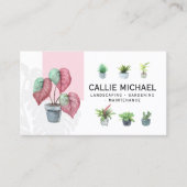 Carte De Visite Aquarelle rose et vert Plante poté (Devant)