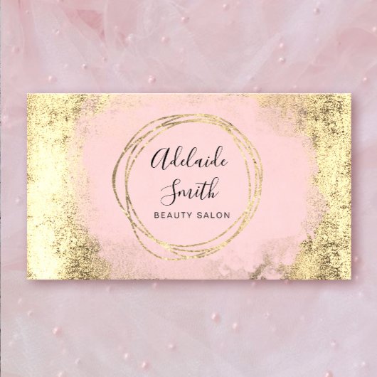 Carte De Visite Aquarelle rose FAUX cercle de feuille