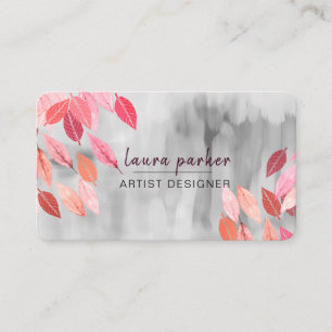 Carte De Visite Aquarelle rose feuille Abstraite Peinture stries N