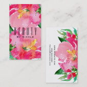 Carte De Visite Aquarelle rose Fleur Floral Été Beauté Chic (Devant / Derrière)
