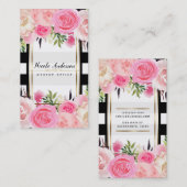 Carte De Visite Aquarelle rose Fleurs Noir Blancs Classy (Devant / Derrière)