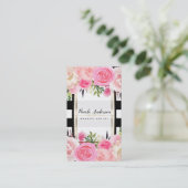Carte De Visite Aquarelle rose Fleurs Noir Blancs Classy (Debout devant)