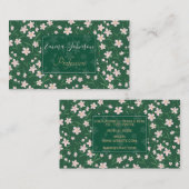Carte De Visite Aquarelle rose Floral Botanique foncé Vert (Devant / Derrière)