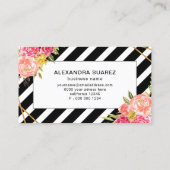 Carte De Visite Aquarelle rose Floral Élégant Black Stripes Chic (Dos)
