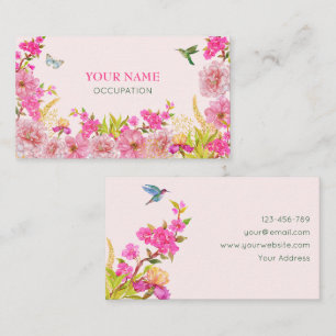Carte De Visite Aquarelle rose Floral oiseau tropical