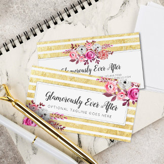 Carte De Visite Aquarelle rose Floral & Or Glam