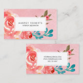 Carte De Visite Aquarelle rose Floral Pattern Shop (Devant / Derrière)