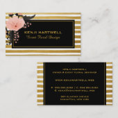 Carte De Visite Aquarelle Rose Flower & Gold Strips Professionnel (Devant / Derrière)
