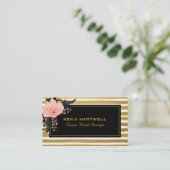 Carte De Visite Aquarelle Rose Flower & Gold Strips Professionnel (Debout devant)