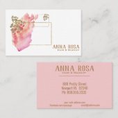 Carte De Visite Aquarelle rose géométrique Girly de pêche d'or de (Devant / Derrière)