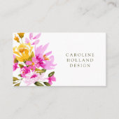 Carte De Visite Aquarelle rose Jaune Fleur Florale Design simple (Devant)
