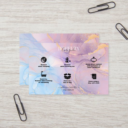 Carte De Visite Aquarelle rose moderne Bijouterie (Devant/Arrière en situation)