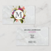 Carte De Visite Aquarelle rose moderne Bouquet floral Monogramme (Devant / Derrière)
