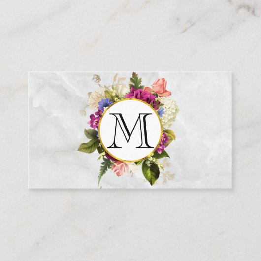 Carte De Visite Aquarelle rose moderne Bouquet floral Monogramme (Devant)