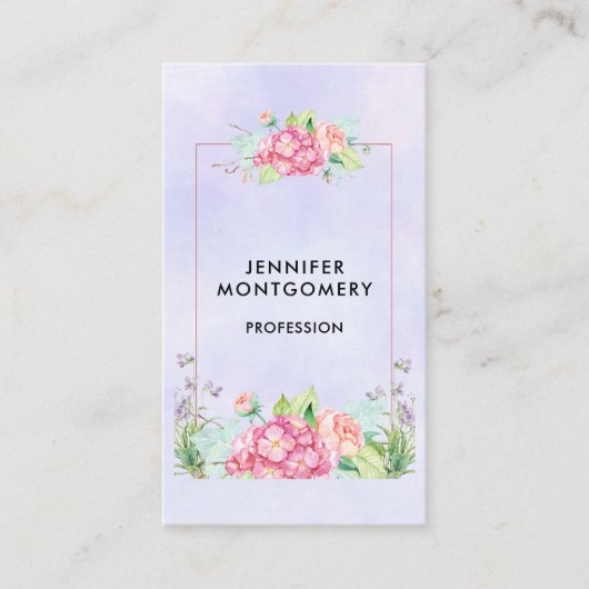 Carte De Visite Aquarelle rose moderne Cadre Floral (Devant)