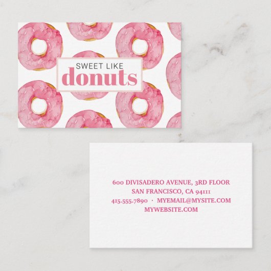Carte De Visite Aquarelle rose moderne douce comme les beignets Ci (Devant / Derrière)