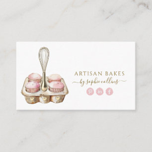 Carte De Visite Aquarelle rose Or Baker boulangerie pâtisserie Che