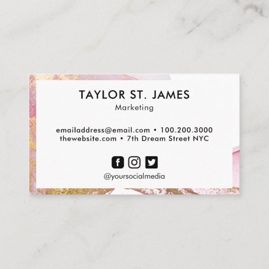 Carte De Visite Aquarelle rose or Calligraphie Peinture Splatter (Dos)