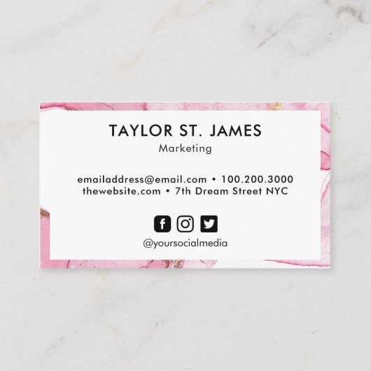 Carte De Visite Aquarelle rose or Calligraphie Peinture Splatter (Dos)