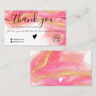 Carte De Visite Aquarelle rose or parties scintillant logo command