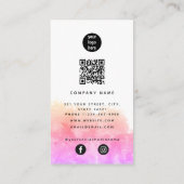 Carte De Visite Aquarelle rose orange QR Code Médias sociaux (Dos)