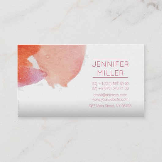 Carte De Visite Aquarelle rose Paint Splatter Abstrait (Dos)