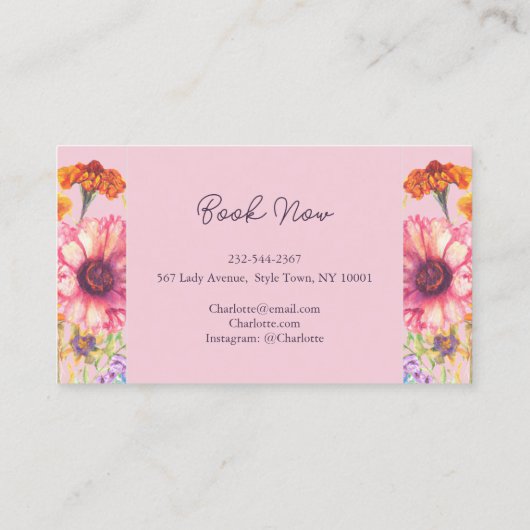 Carte De Visite Aquarelle rose pâle (Dos)