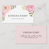 Carte De Visite Aquarelle rose pâle et fleurs Roses (Devant / Derrière)