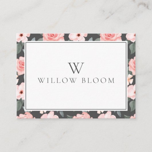 Carte De Visite Aquarelle rose pâle Rose floral & Sage vert (Devant)