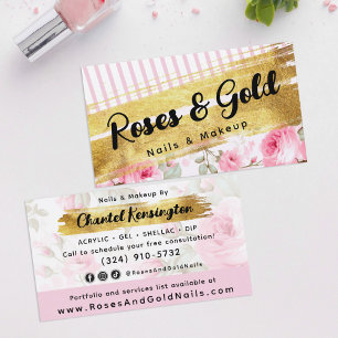 Carte De Visite Aquarelle rose pâle Roses & or Shabby Chic