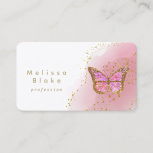 Carte De Visite aquarelle rose-papillon