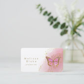 Carte De Visite aquarelle rose-papillon (Debout devant)