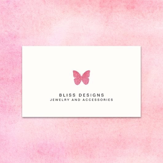 Carte De Visite Aquarelle rose Papillon Logo Simple Élégant