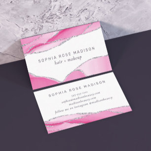Carte De Visite Aquarelle rose Parties scintillant argent moderne