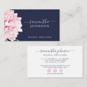 Carte De Visite Aquarelle rose Peony Floral Marine (Devant / Derrière)