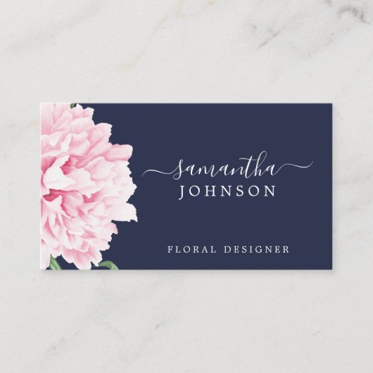 Carte De Visite Aquarelle rose Peony Floral Marine (Devant)