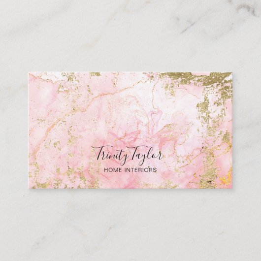 Carte De Visite Aquarelle Rose Quartz & Faux Gold Foil (Devant)
