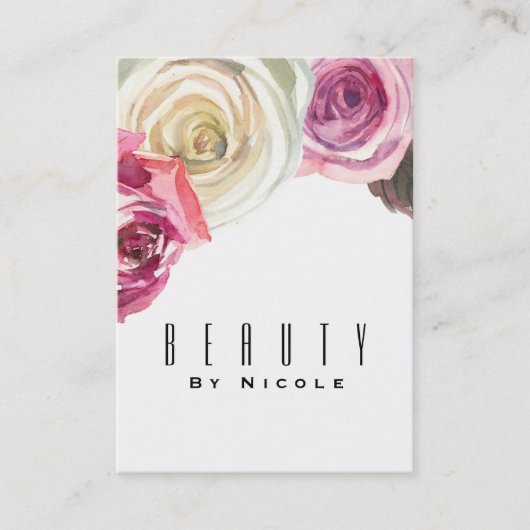 Carte De Visite Aquarelle Rose rose blanc floral glam chic (Devant)