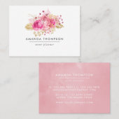 Carte De Visite Aquarelle Rose rose et or Florale (Devant / Derrière)