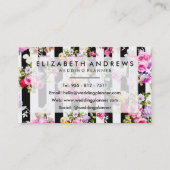 Carte De Visite Aquarelle rose rose noir blanc rayures (Dos)