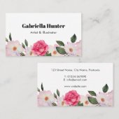 Carte De Visite Aquarelle rose Roses blanches Ballerina Floral (Devant / Derrière)