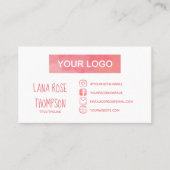 Carte De Visite Aquarelle rose Social Media Logo & Photo (Devant)