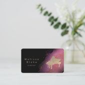 Carte De Visite aquarelle rose sur noir (Debout devant)