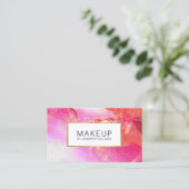 Carte De Visite Aquarelle rose vif Abstraite Faux Gold Dust (Debout devant)