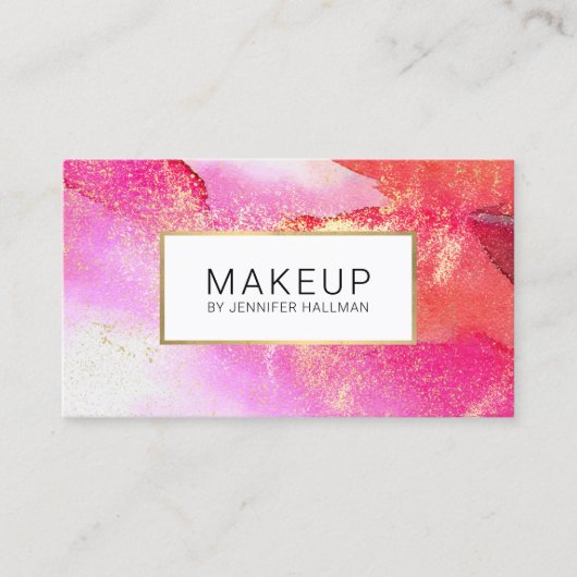 Carte De Visite Aquarelle rose vif Abstraite Faux Gold Dust (Devant)