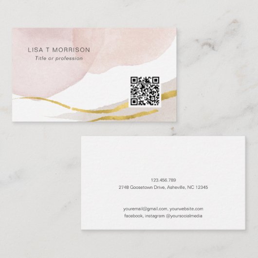 Carte De Visite Aquarelle rose vif Code QR moderne abstrait (Devant / Derrière)